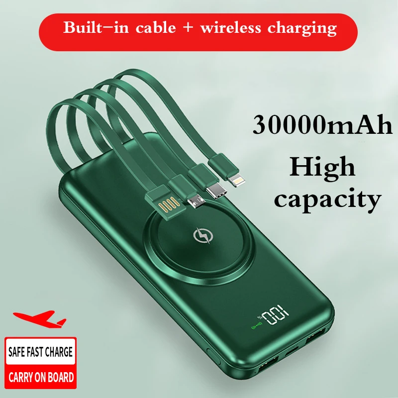 

30000mAh Wireless Charging Power Bank Portable Charging External Battery Charger 4USB Power Bank for iPhone Xiaomi PoverBank