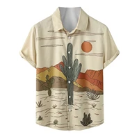 2022 summer mens short sleeve hawaiian shirt desert landscape tropical plant cactus print shirt vintage kamisa
