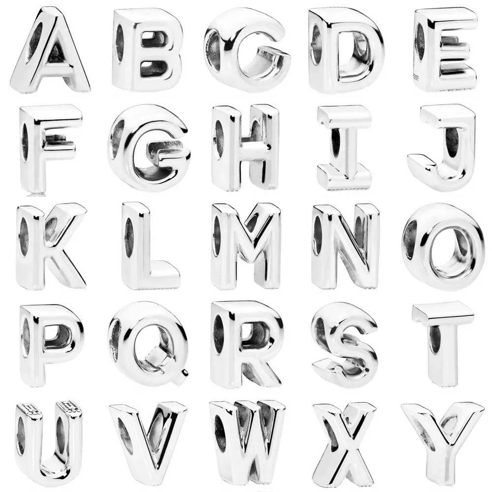 

Authentic 925 Sterling Silver Moments A-Z Smooth Alphabet 26 Letter Charm Bead Fit Pandora Bracelet & Necklace Jewelry