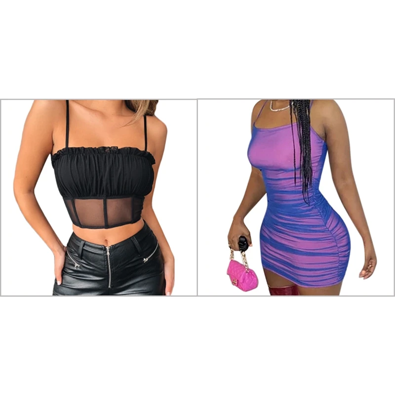 

1 Pcs One-Word Neck, Slim Fashion Street Style Dress, Rose Red M & 1 Pcs Summer Sexy See-Through Women Crop Top Black L