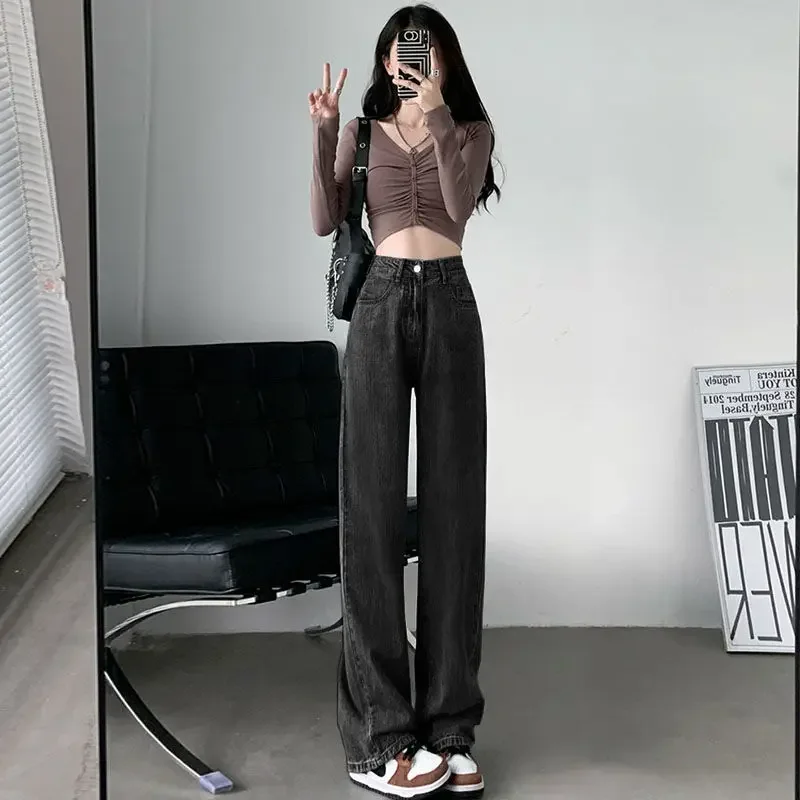 Утягивающие прямые джинсы с завышенной талией для женщин свободные