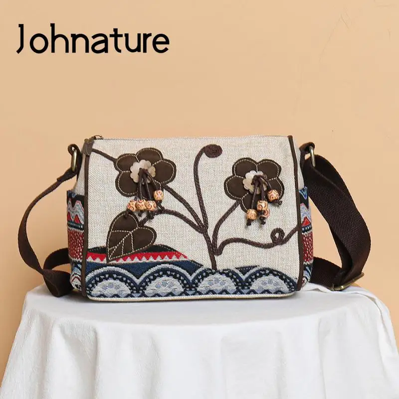 

Johnature Ethnic Style Cotton Linen Hand Woven Women Bag 2022 New Versatile Colorful Large Capacity Shoulder & Crossbody Bags