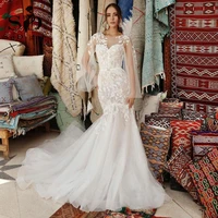 sodigne elegant lace appliques mermaid wedding dresses long sleeves elegant long women scoop bridal gowns vestidos de novia