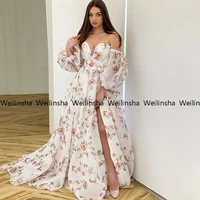 high slit off the shoulder court train prom gowns 2022 new chic women dress lace up robe de mari%c3%a9e chiffon bridal gowns summer