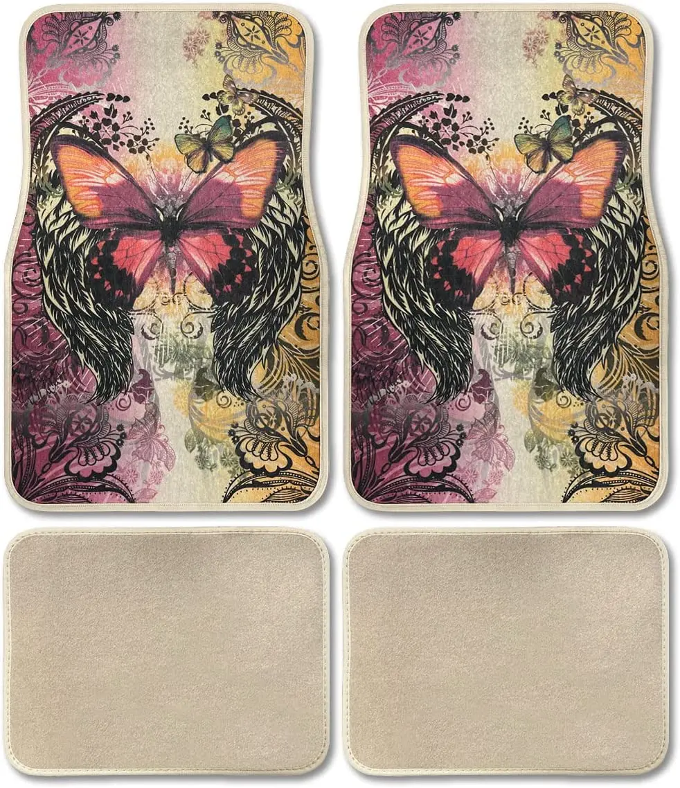 

King Purple Butterfly Custom Designed Car Truck SUV Universal-fit Front & Rear Seat Carpet Floor Mats - 4pc