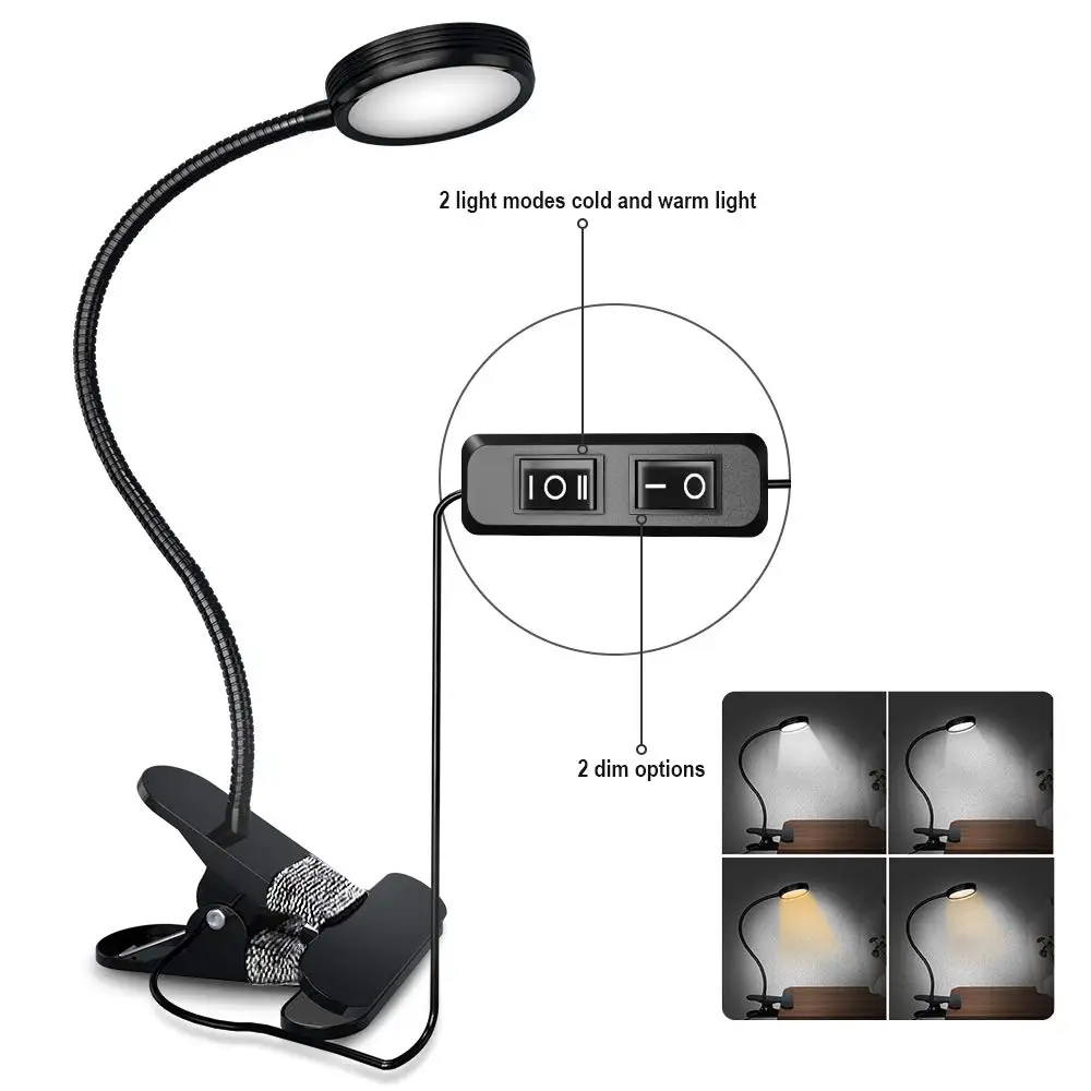 Book Light Eye-protected USB Led Mini Clip-On Desk Lamp Flexible Gooseneck Night Indoor Lights Reading Lamp For Bed Headboard