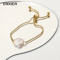 enxier trend baroque pearl adjustable bracelet for women girls jewelry 316l stainless steel bracelets ladies romantic gift