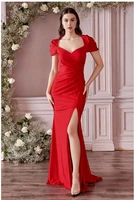 summer womens dress one line neck short sleeved solid color dress tight sexy backless red slit dress