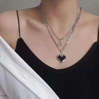 fashion hip hop double layer heart shape ttanium steel necklaces for women clavicle chain goth jewelry accessories holiday gifts