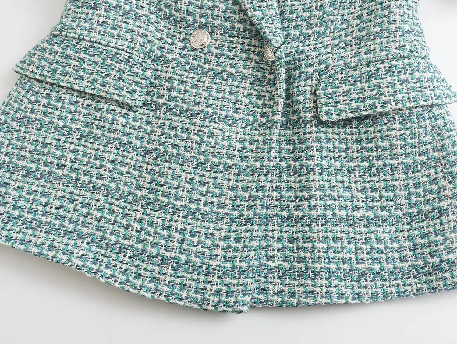 Dave&Di   England Style Office Lady Casual Blazers Women 2023 Tweed Double Breasted Fashion Jacket Women Blazers