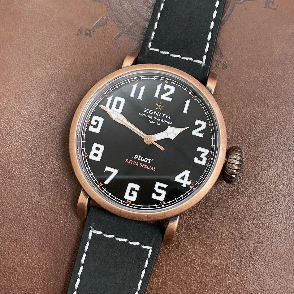 

Men Watch 45mm Vintage Antique Rose Gold Titanium Color Quartz Black Blue Army Green Matte Leather Bands Pilot Watches