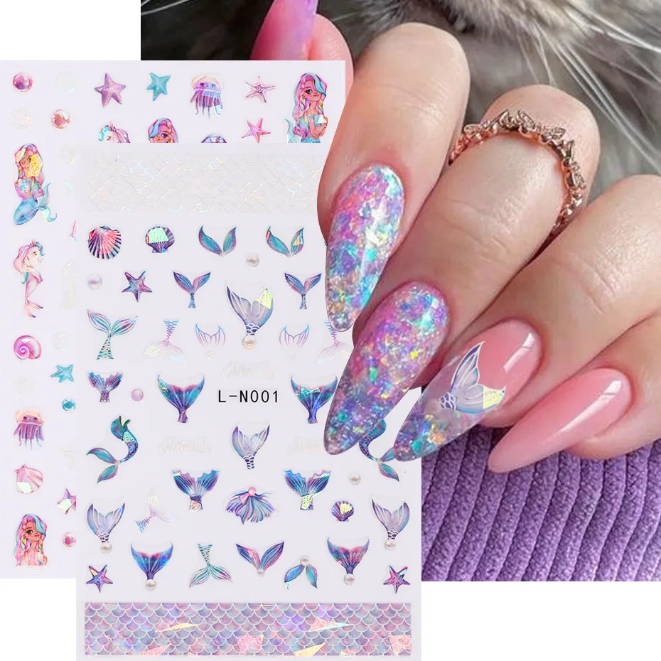 

3D Laser Silver Manicure Sticker Hot Stamping Platinum Sticky Transfer Decal Slider DIY Manicure Laser Color Mermaid Unicorn 1PC