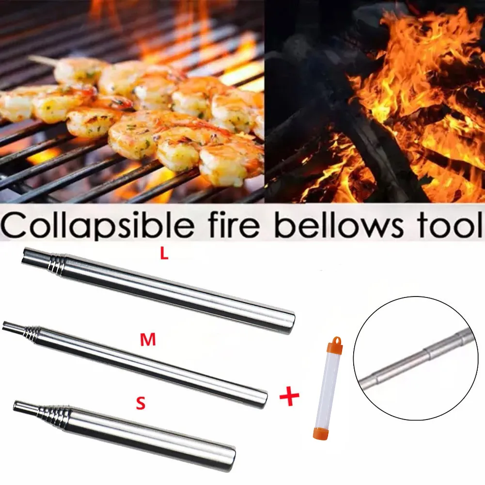 

1pc Pocket Bellow S/M/L Camping Blowing Torch Stainless Steel Outdoor Telescopic Fire Tube Bellows Survival Blowing Torch