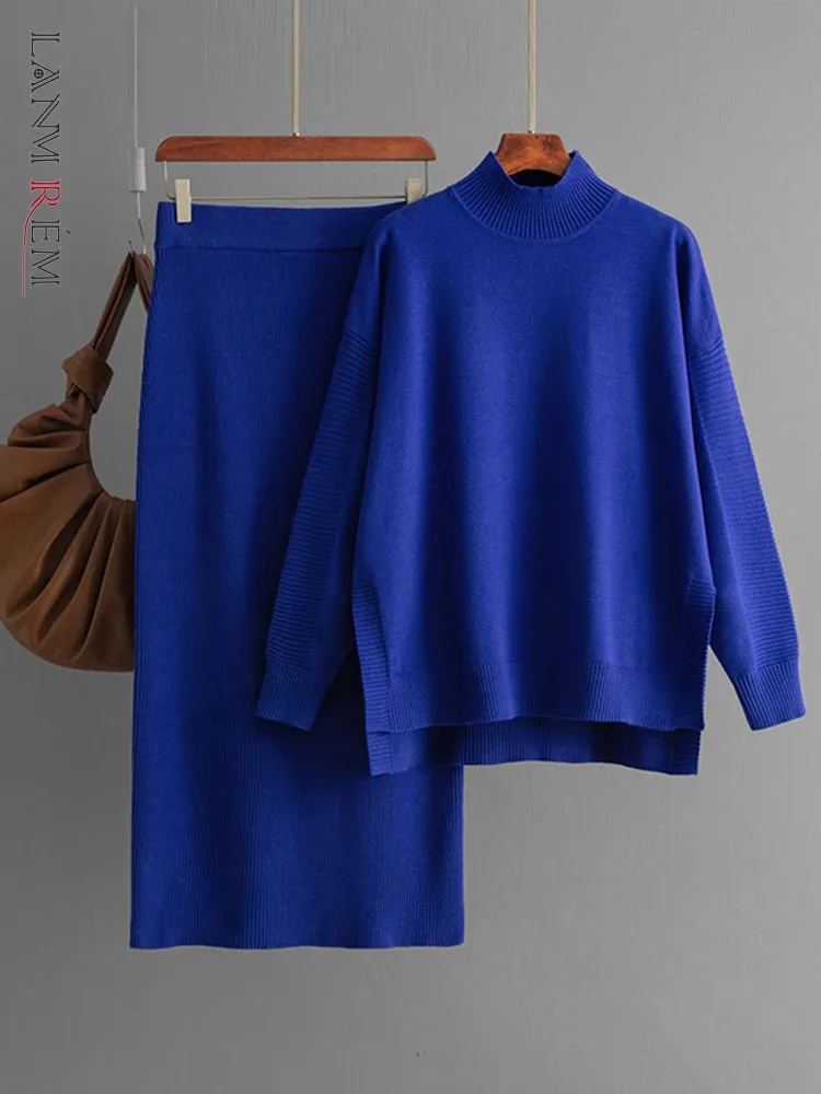 LANMREM Женский вязаный комплект осень-зима новинка 2024 Однотонный свитер с высоким