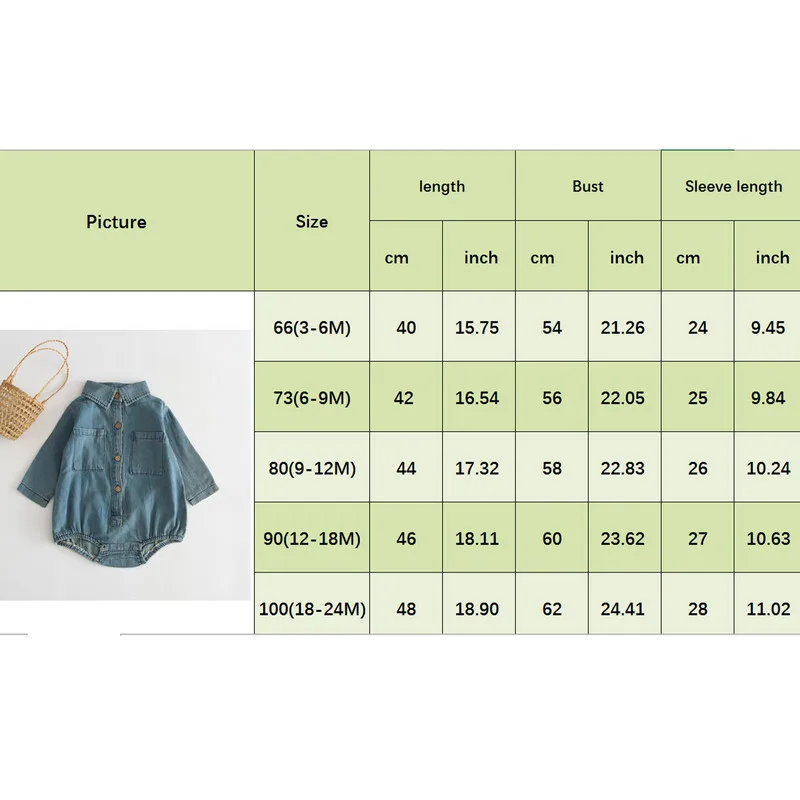 Newborn Baby Girl Long Sleeve Bodysuit Clothes Spring Fall 2022 Turn-Down Collar Button-Down Front Double Pockets Denim Jumpsuit images - 6