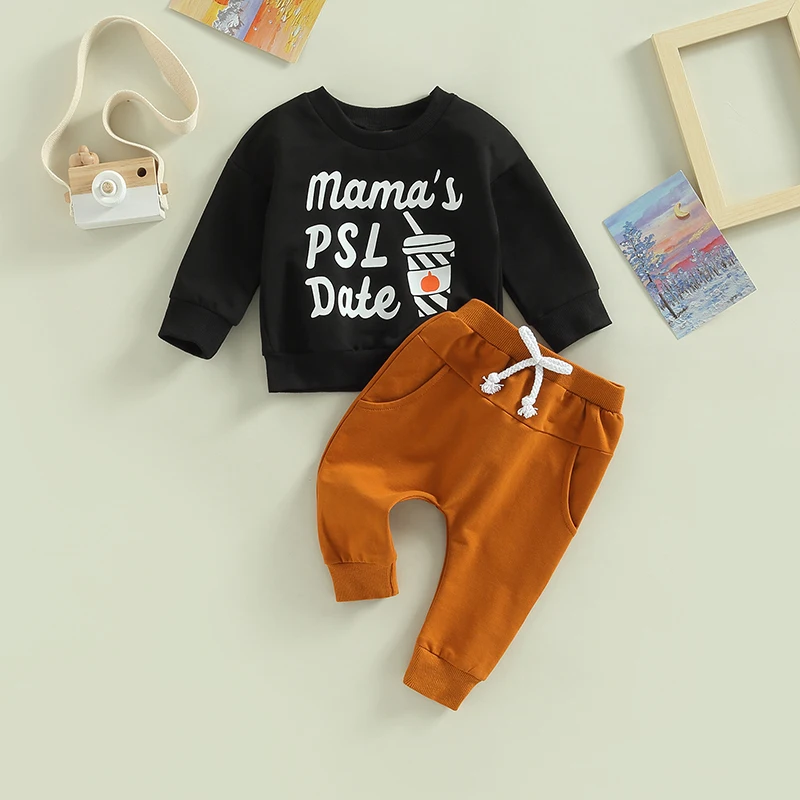 

Осенний комплект одежды для маленьких мальчиков, пуловер с длинным рукавом и принтом букв/динозавров + штаны на шнуровке