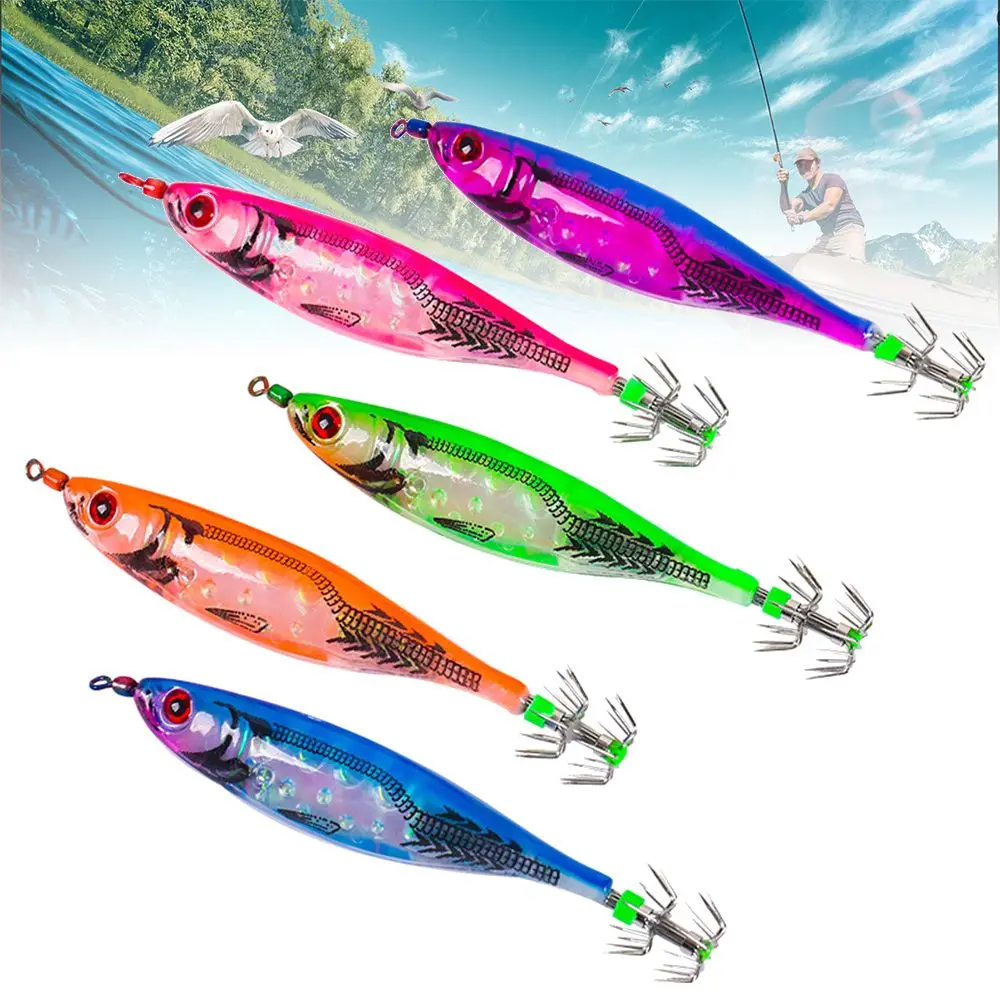 

10cm 8.8g Luminous Lifelike Jigs Squid Hook Fishing Tackle Wood Shrimp Lures Octopus Bait