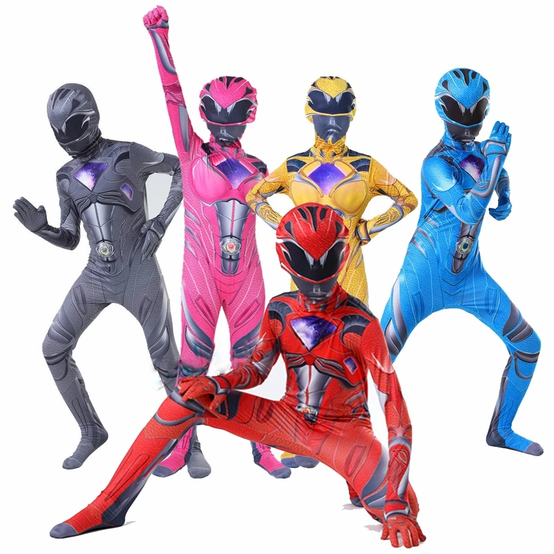 

Маскарадный Детский костюм супергероя Power Zentai Ranger, Детский костюм для косплея, комбинезон с надписью «Mecha Five Beast» на Хэллоуин, Карнавальная О...