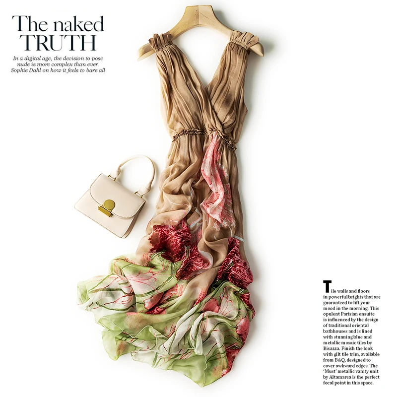 22 Новая модная женская одежда 8 мм шелковое платье с принтом летнее Свободное