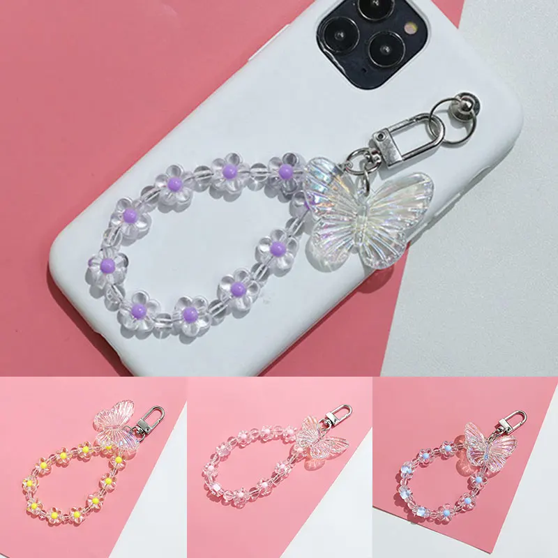 

Transparent Mobile Phone Chains Sweet Small Fresh Butterfly Flower Mobile Phone Chains Ornaments Key Chain Bag Accessories