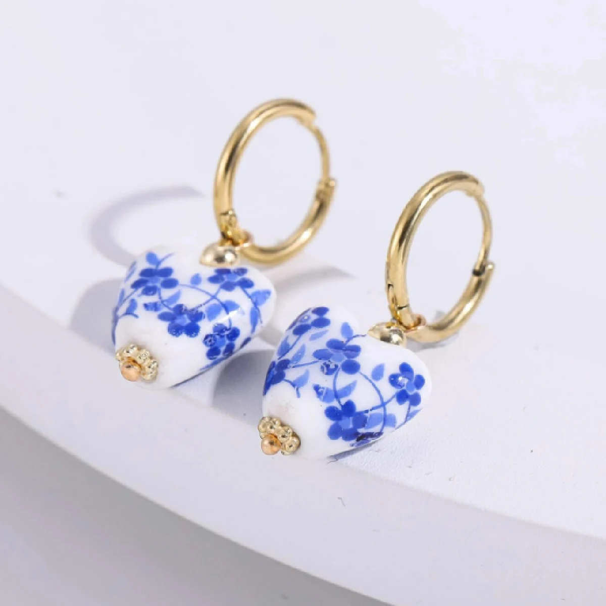 para damskich nowych chińskich ceramicznych niebieskich kolczyków w stylu retro