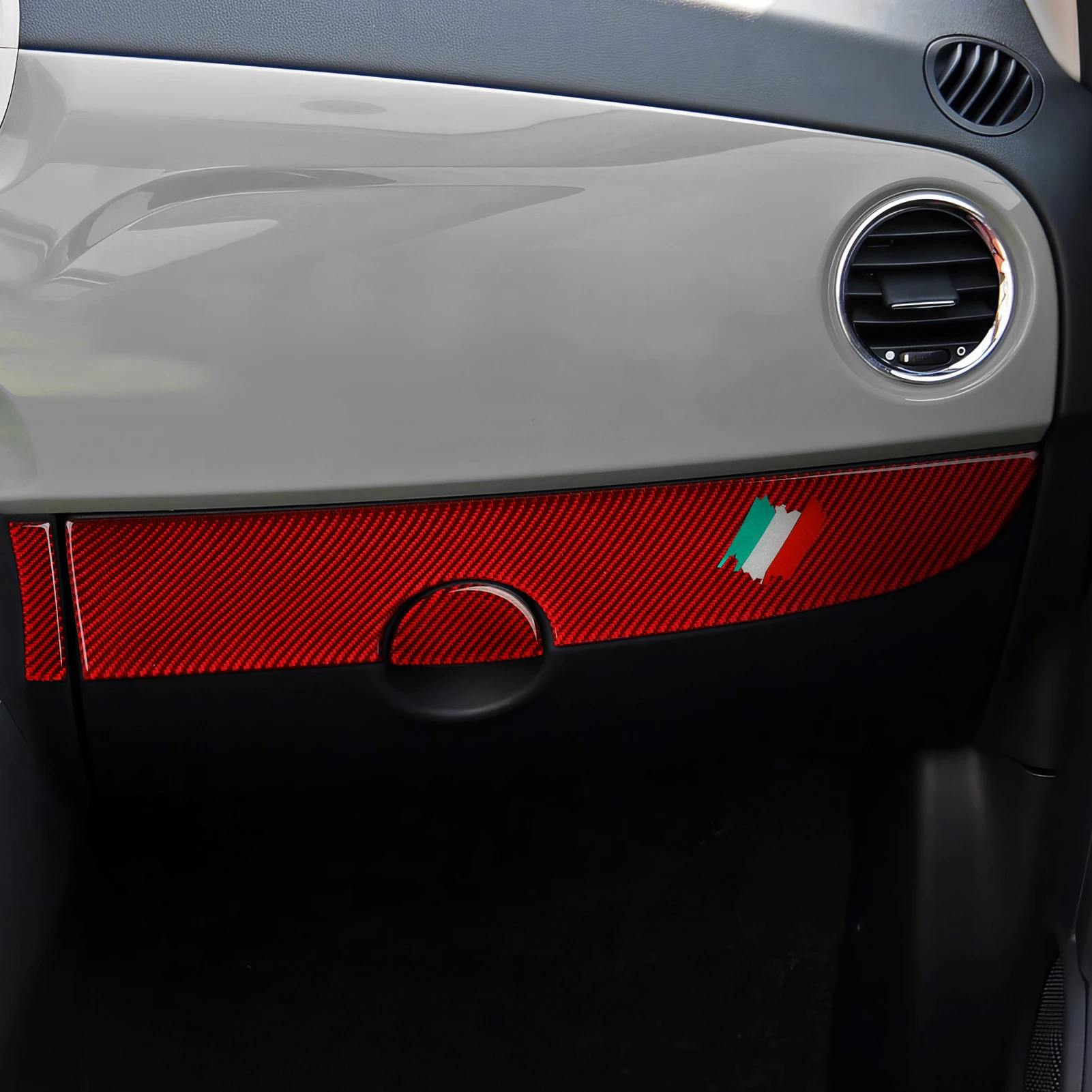 Панель рулевого колеса для Fiat Abarth 500, 500C, 500e, 595, 695. Панель управления переключением передач на консоли. Мягкая красная наклейка из углеродного волокна для интерьера (art.: 3920dca871607) - 3920dca871607