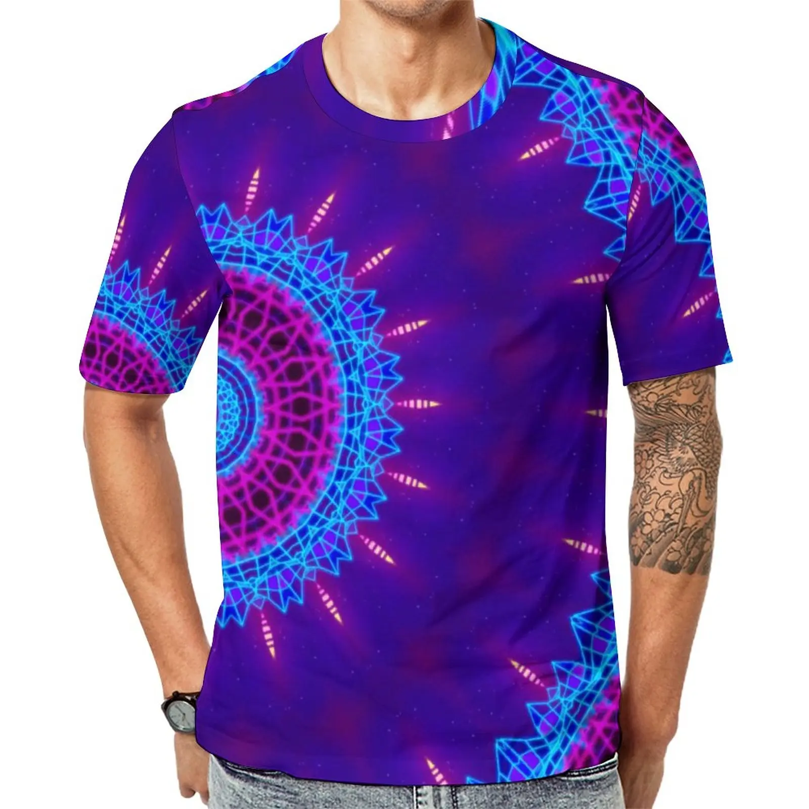 

Tokyo Sunset T-Shirt Neon Rave Mandala Harajuku T-Shirts Couple Awesome Tee Shirt Short Sleeves Design Tops Plus Size 5XL 6XL