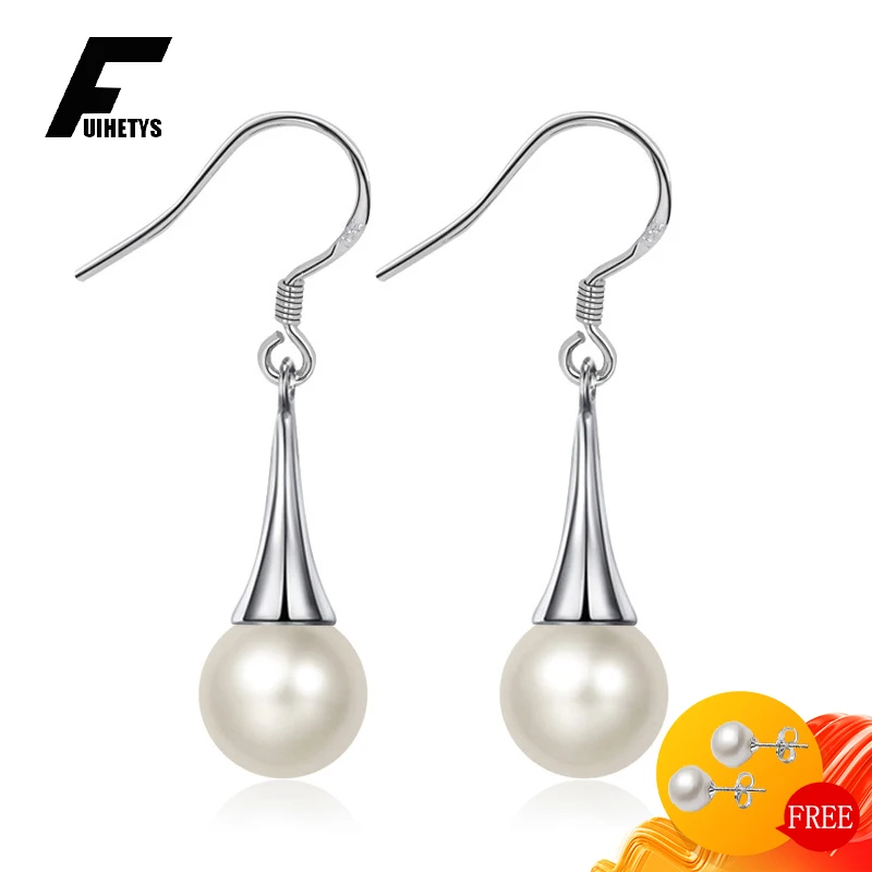 

Fashion Silver 925 Jewelry Women Earrings Round Pearl Drop Earrings for Wedding Engagement Promise Party Accessories Wholesale