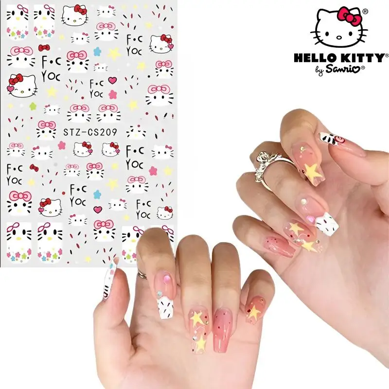 

Sanrios Hello Kitty Nail Sticker Anime Kawaii Cat Donut Series Handmade DIY Fingernail Tearable Back Adhesive Manicure Patch Y2K