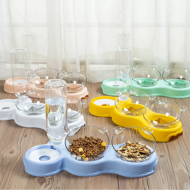 

Pet Bowl Automatic Feeder Dog Cats Food Bowl with Water Dispenser Double Bowl Drinking Raised Stand Dish Bowls with Pet Supplies