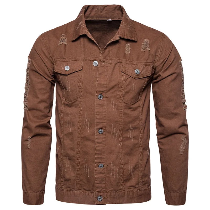 

Brown Denim Jacket Men Fashion Retro Pocket Denim Jacket Mens Streetwear Loose Hip Hop Bomber Jacket Men Outwear Summer Autumn