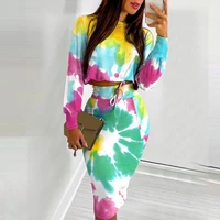 1 set 5 sizes womens fashion dress suit bodycon two piece geometric print polyester spring autumn casual suit for office