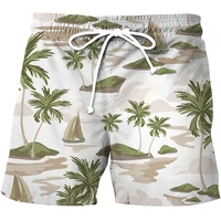 3d print hawaiin style mens swimming trunk summer board shorts with pockets surfing stretchy beach shorts breathable quick dry