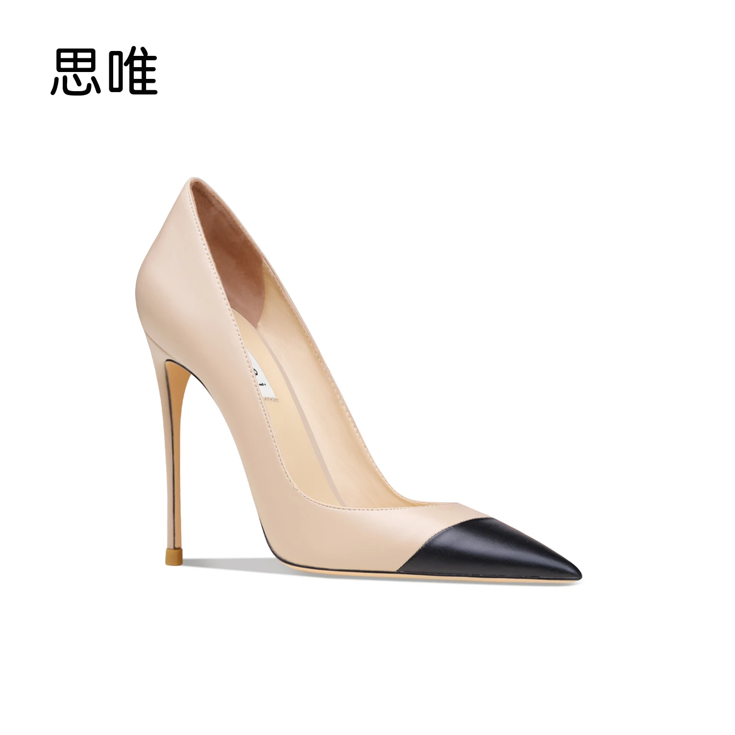 2023 Pointed Toe Leather Womens High Heels Splicing Design Sexy Mouth Comfortable Slip On Party Pumps Dress Shoes For Women 10cm