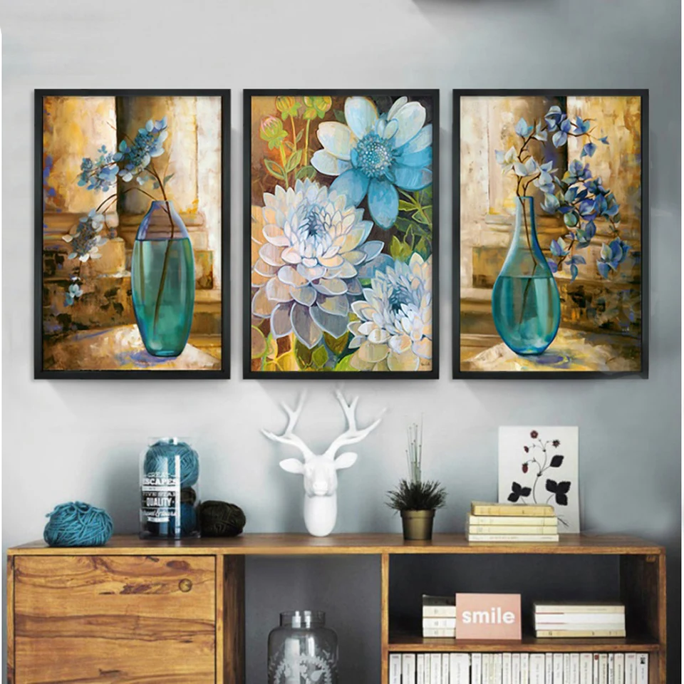 

Ваза европейского стиля Триптих Алмазная вышивка 5D Diy алмазная живопись мозаика наборы для вышивки крестиком 3 шт. цветы домашний декор