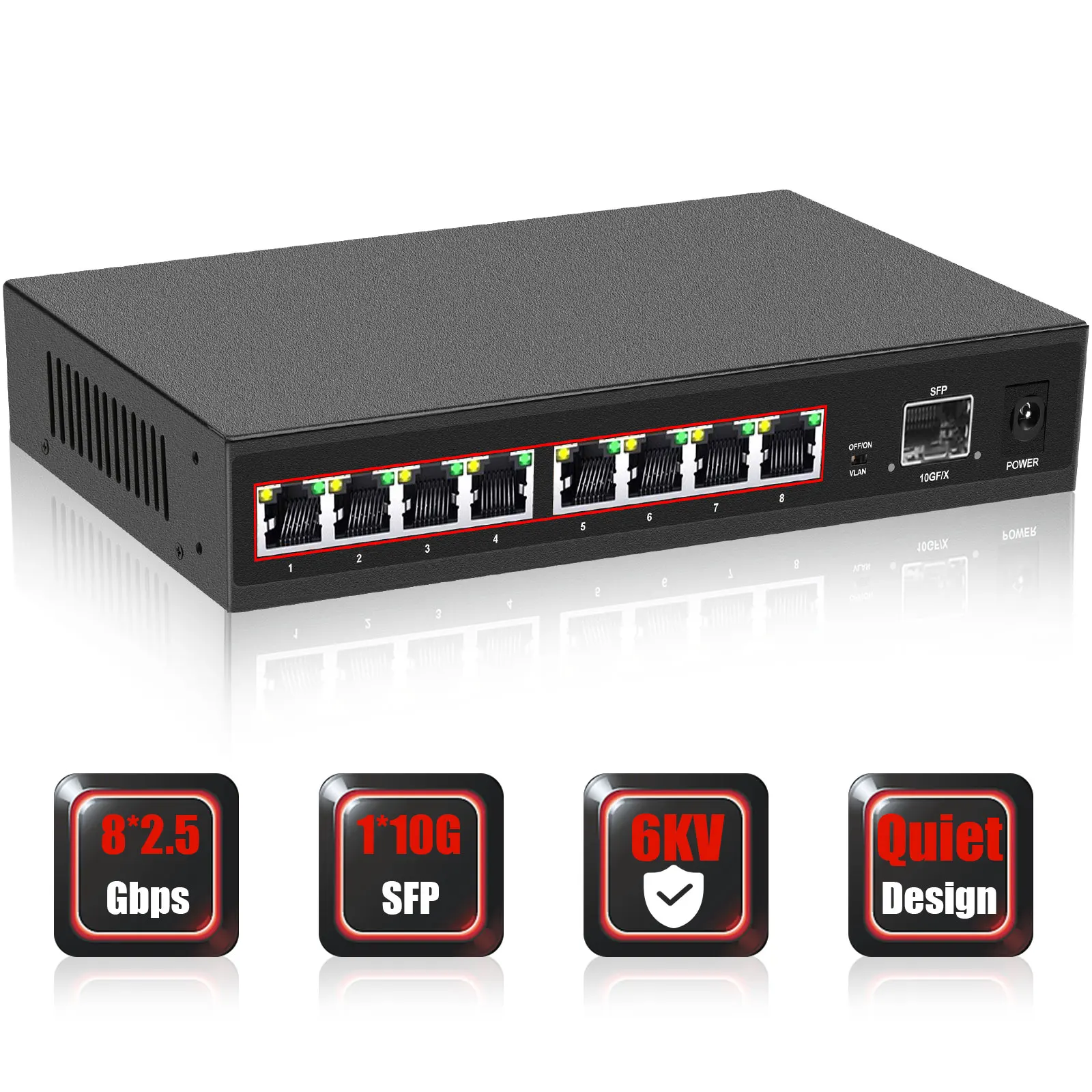 

2.5G Switch 8Port 2500mbps 10G SFP Full Gigabit Switch External Power Supply Ethernet Switch Network for ip camerawireless App