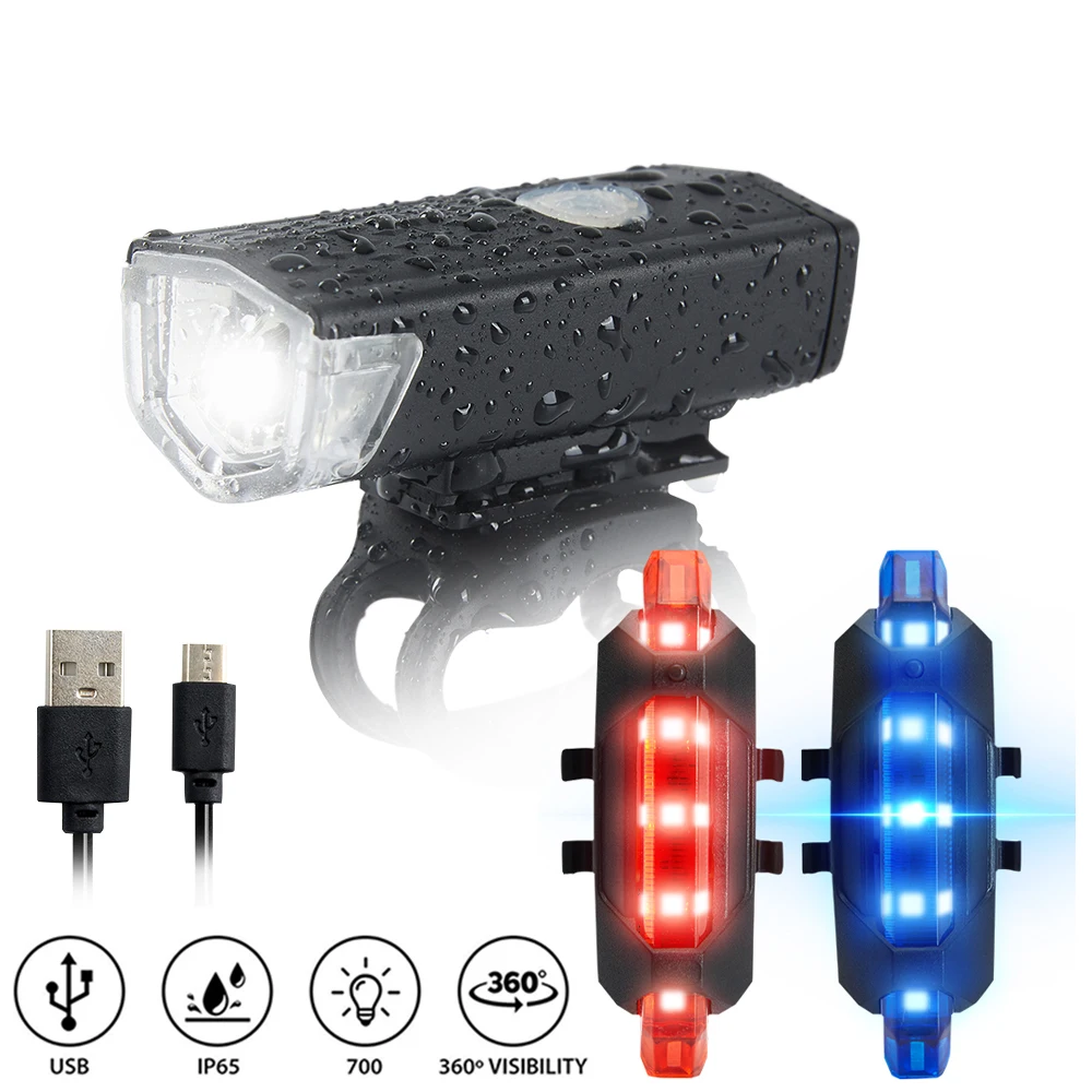 

USB Bicycle Light LED Mountain Bike Front Light Rear Taillight Waterproof Flashlight Cycling Headlight Warning Lamp Flashlight