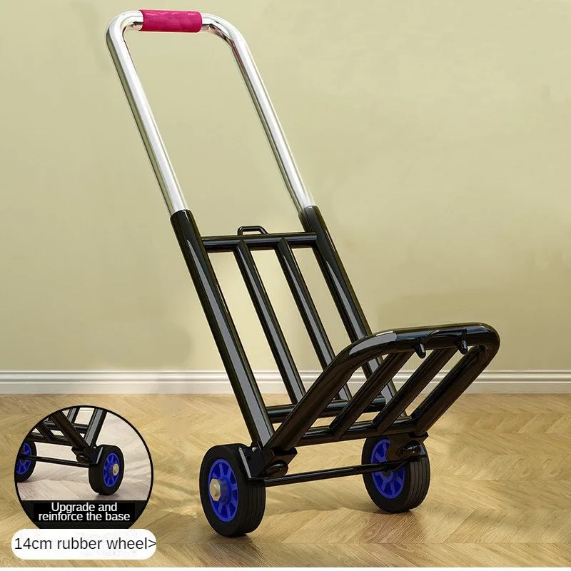 

Small Folding Baggage Handling Cart, Cargo Trailer with Wheels, Home Grocery Shopping Cart, Lightweight Portable Trolley