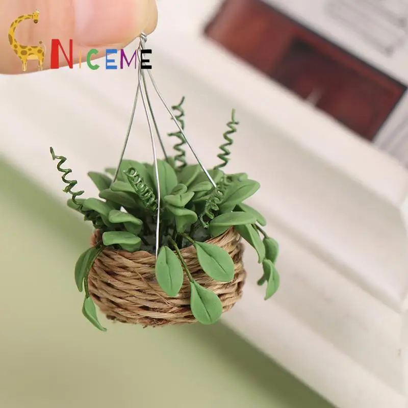 

Mini Green Plant For Doll Houses Garden Decoration Accessories 1:12 Dollhouse Simulation Hanging Potted Plants Furniture Model