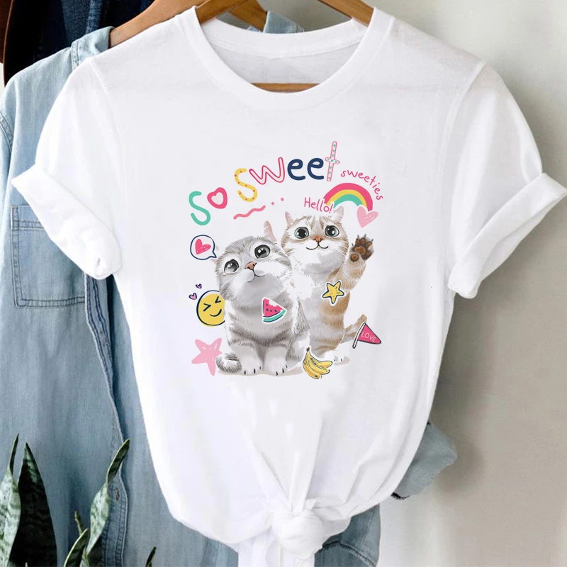 

Women Fashion Leopard Cute Cat Summer 90s Clothing Short Sleeve Tshirts Clothes Graphic T Top Lady Print Female Tee T-Shirt