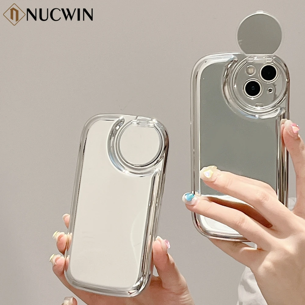 

Luxury Plating Folding Mirror Cartoon Case For iPhone 13 12 11 Pro Max 13pro 3D Air Cushion Electroplating Soft Silicone Cover