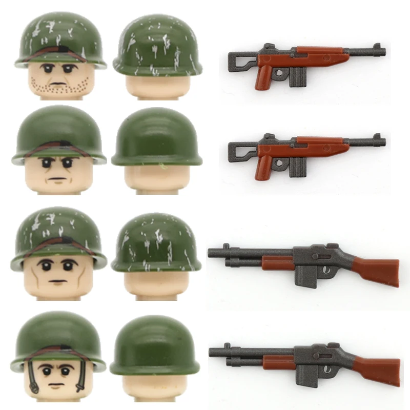 

8PCS WW2 Military Army US Soldiers Figures Building Blocks American Infantry Weapons Guns Helmet Mini Bricks Kids Toys For Boys