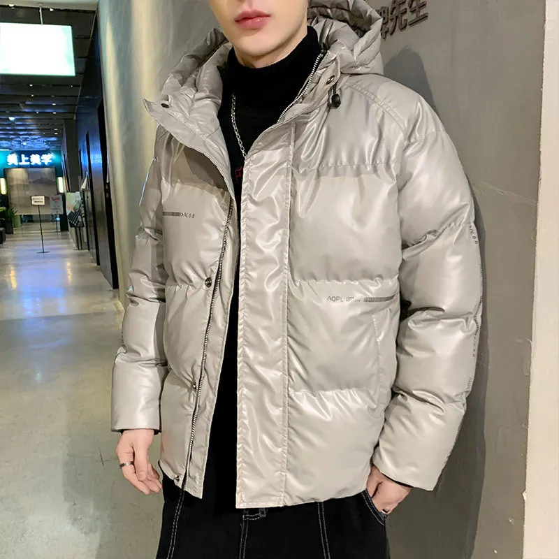 Korean Version Fashion Short Bright Hooded Cotton Coat Winter Coat Men Outdoor Sports Thickened Warm Jacket  Chaquetas Hombre