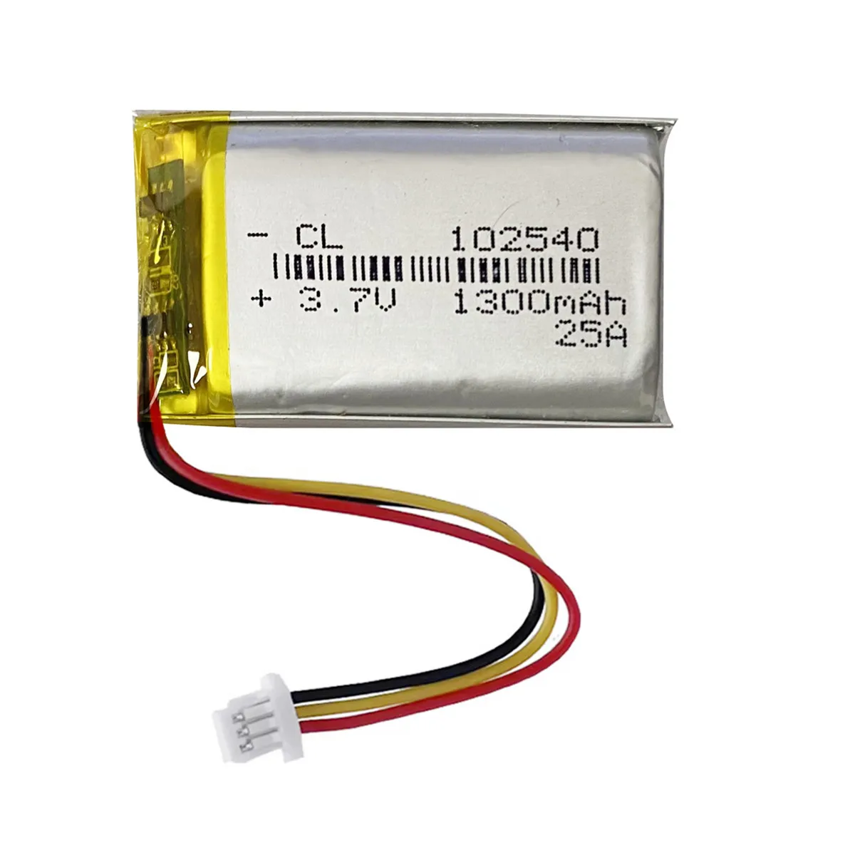 Фото Литий-полимерный перезаряжаемый аккумулятор 3.7V 1300mAh 102540 с разъемом JST 3Pin 1.0mm для видеорегистраторов, GPS-трекеров, камер для авто (DVR, DVC) №1