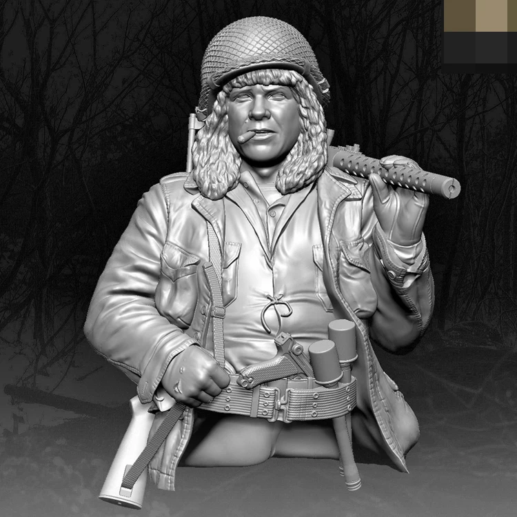 

1/10 Resin Model Bust GK, WW2 US Machine Gunner in Battle of the Bulge, military theme, Unassembled and unpainted kit