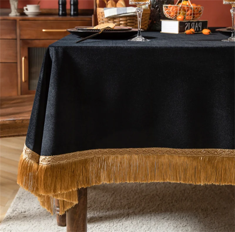 

2022 Fashionable Decorated Rectangular Velvet Gold Tassel High Grade Household Tablecloth Light Luxury