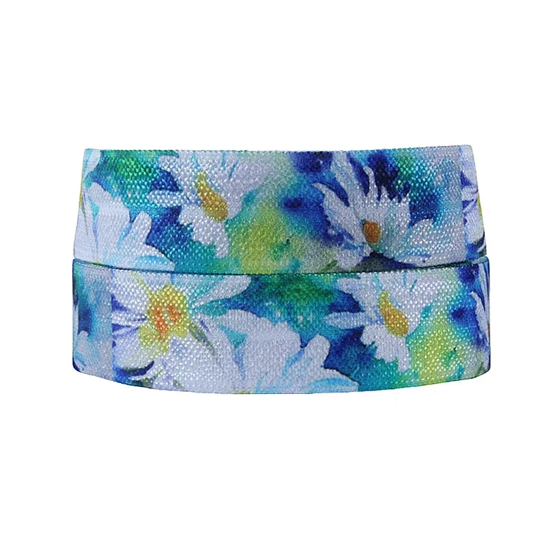 

(50 yards/lot)Wholesale watercolor flower printed foe fold over elastic for hair accessories