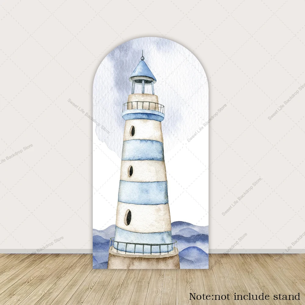 Фото Летний океанский корабль маяк арка фон крышка морская жизнь мальчик детский день рождения фон арочный декор №3