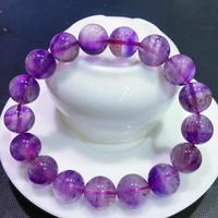 natural purple super seven 7 colorful bracelet 12 4mm purple rutilated quartz rare jewelry clear round beads men women aaaaaa