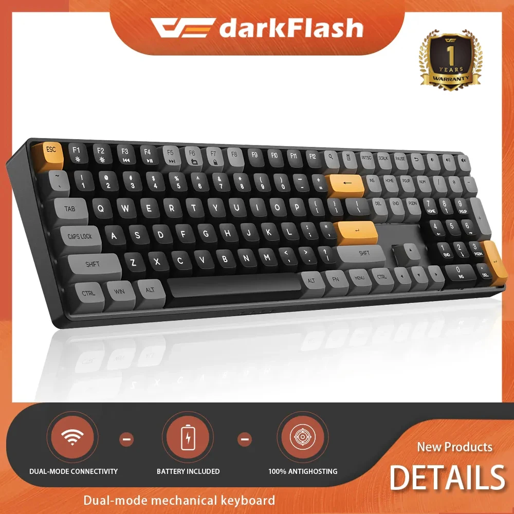 Черная игровая механическая клавиатура Darkflash GD108 с 110 клавишами, беспроводная клавиатура Doublue 2,4G и USB Type-C для ПК и ноутбука